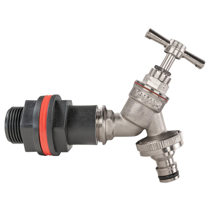 ¾″ BSP Water Butt Kit – Nickel-Plated Quick Tap; supplied fittings shown.