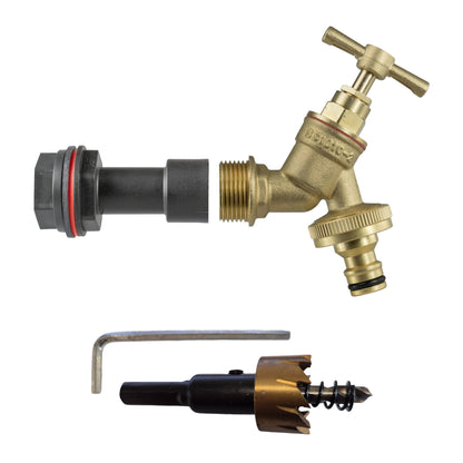½″ BSP tank fitting kit with male snap-on plug and 21mm HSS hole cutter.