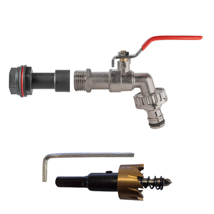 ½″ BSP tank fitting kit with male snap-on plug and 21mm HSS hole cutter.