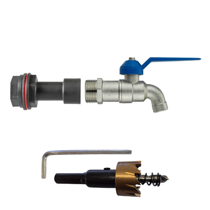 ½″ BSP water-butt50mm extension kit with plain spout; no hose attachment and 21mm hole cutter.