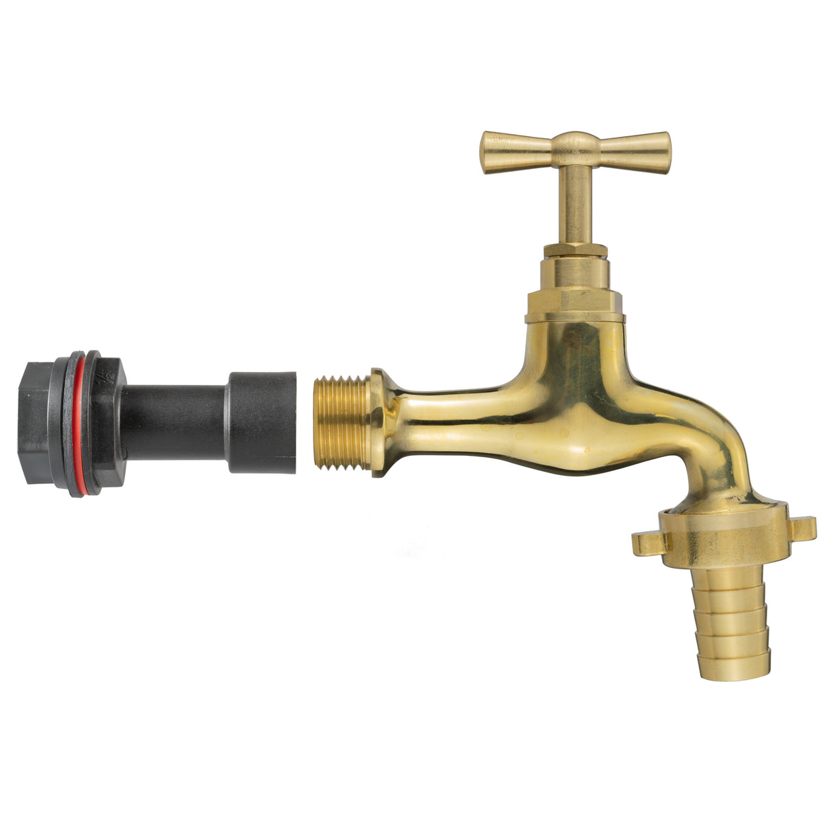 ½″ BSP Water Butt Extension – Polished Brass 13mm Barbed Tap