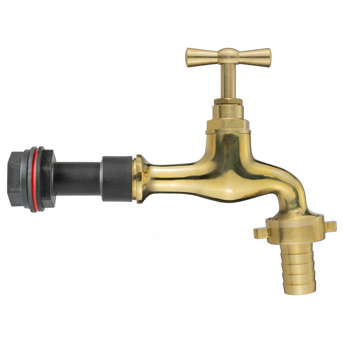 ½″ BSP Water Butt Extension – Polished Brass 19mm Barbed Tap; supplied fitting shown.