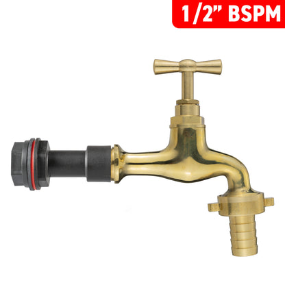 ½″ BSP Water Butt Extension – Polished Brass 19mm Barbed Tap