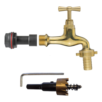 ½″ BSP water-butt50mm extension kit with 19mm hose barb and 21mm hole cutter.