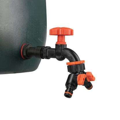 ½″ BSP Water Butt Extension – Black/Orange Dial Tap & Twin Splitter