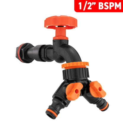½″ BSP Water Butt Extension – Black/Orange Dial Tap & Twin Splitter