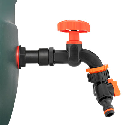 ¾″ BSP Water Butt Extension – Black/Orange Dial Tap & Twin Splitter