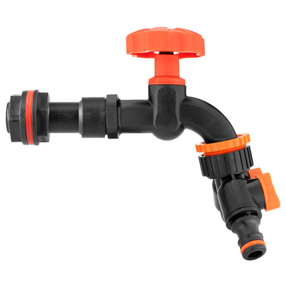¾″ BSP Water Butt Extension – Black/Orange Dial Tap & Twin Splitter