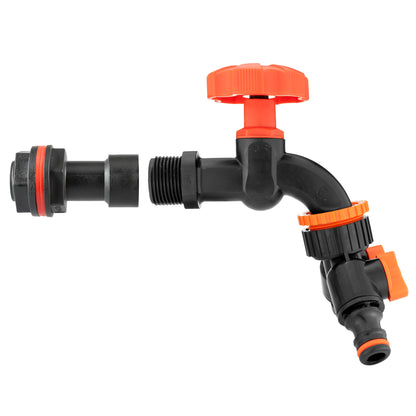 ¾″ BSP Water Butt Extension – Black/Orange Dial Tap & Twin Splitter