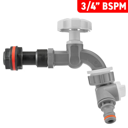 ¾″ Water Butt Extension – Grey Tap & Two-Way Splitter & Cutter