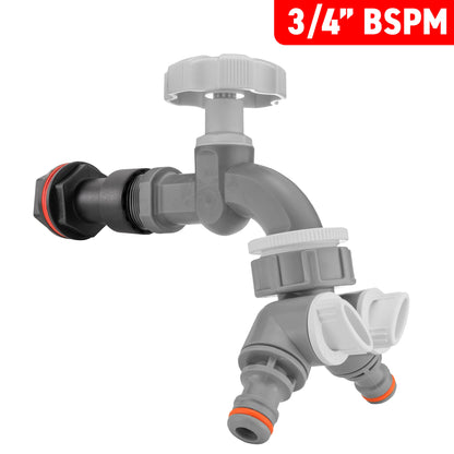 ¾″ Water Butt Extension – Grey Tap & Two-Way Splitter & Cutter