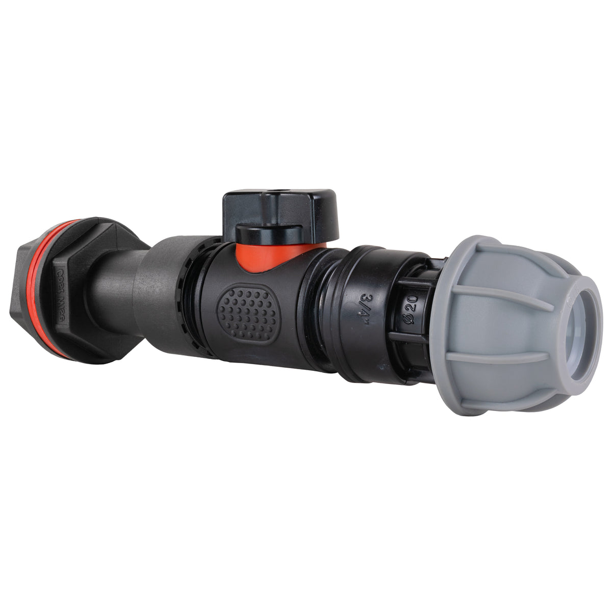 ¾″ BSP Water Butt Extension – Valve & 20mm MDPE Connector; supplied fittings shown.