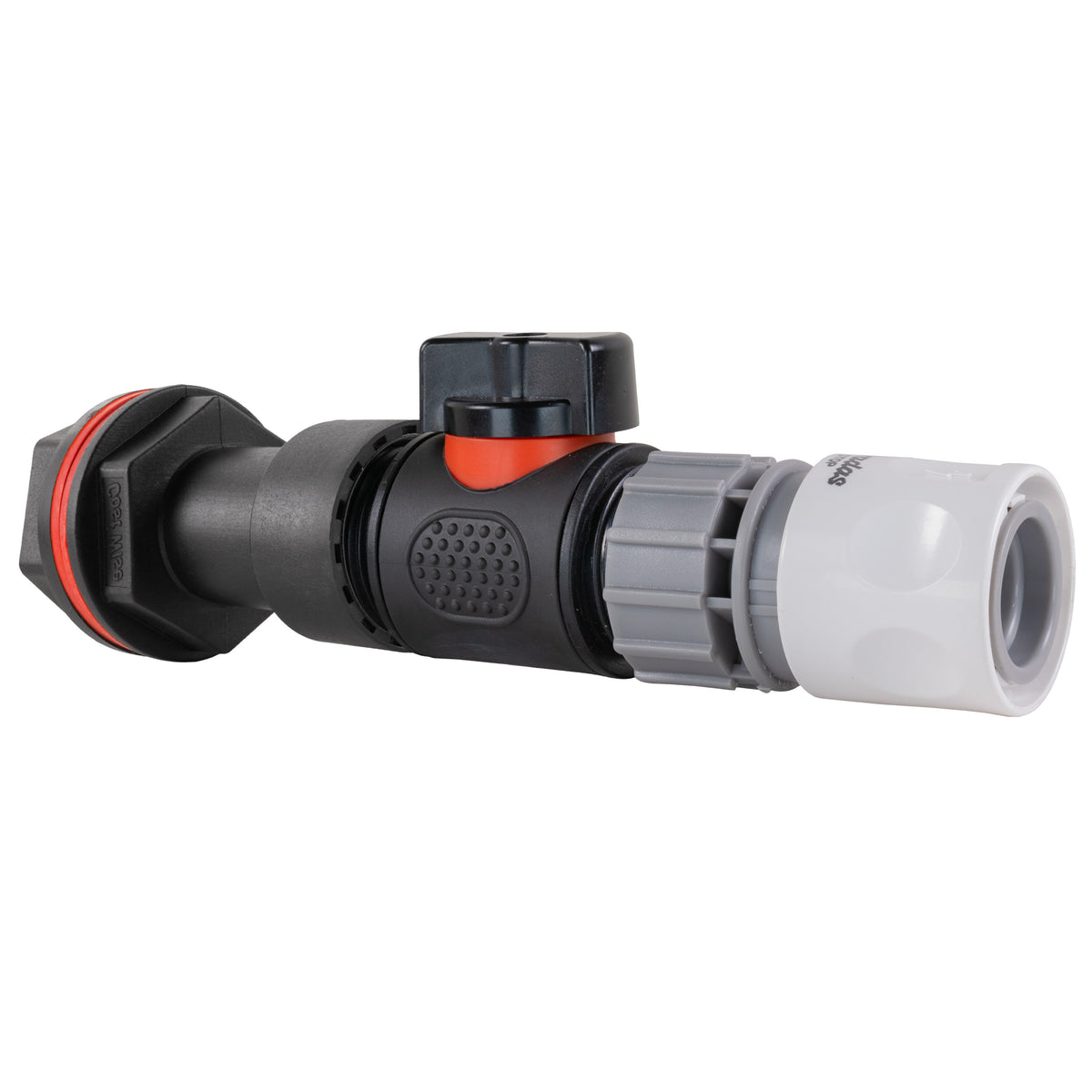 ¾″ BSP Water Butt Extension – Valve & Grey/White Quick Socket; supplied fittings shown.