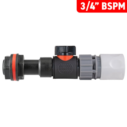 ¾″ BSP Water Butt Extension – Valve & Grey/White Quick Socket