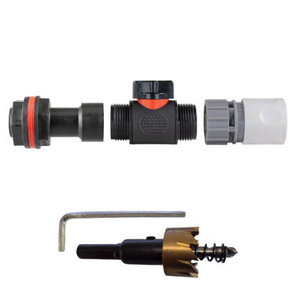 ¾″ BSP water-butt50mm extension kit with White Line female snap-on socket and 27mm hole cutter.