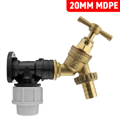 20mm MDPE Wall Flange With Brass Garden Tap 1/2" Barb