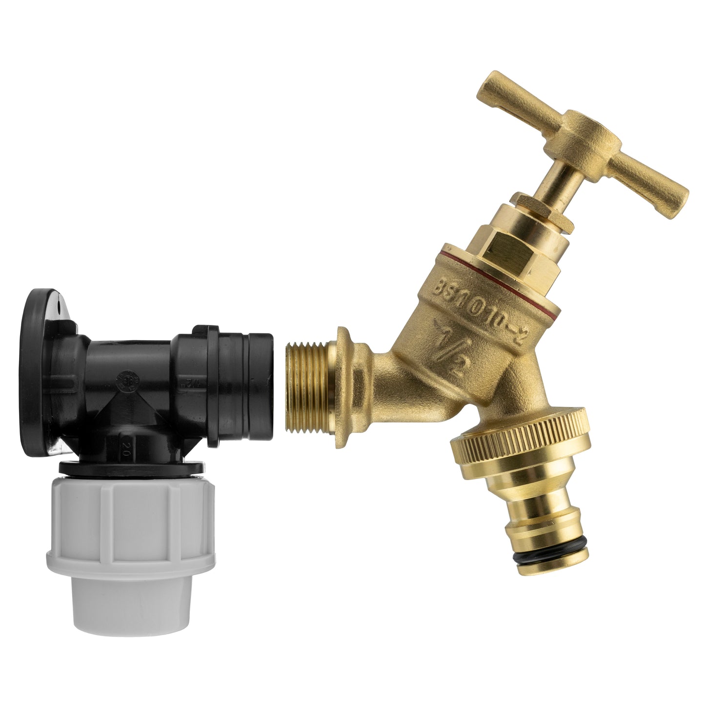 20mm MDPE Wall Flange With Brass Quick Connect Tap