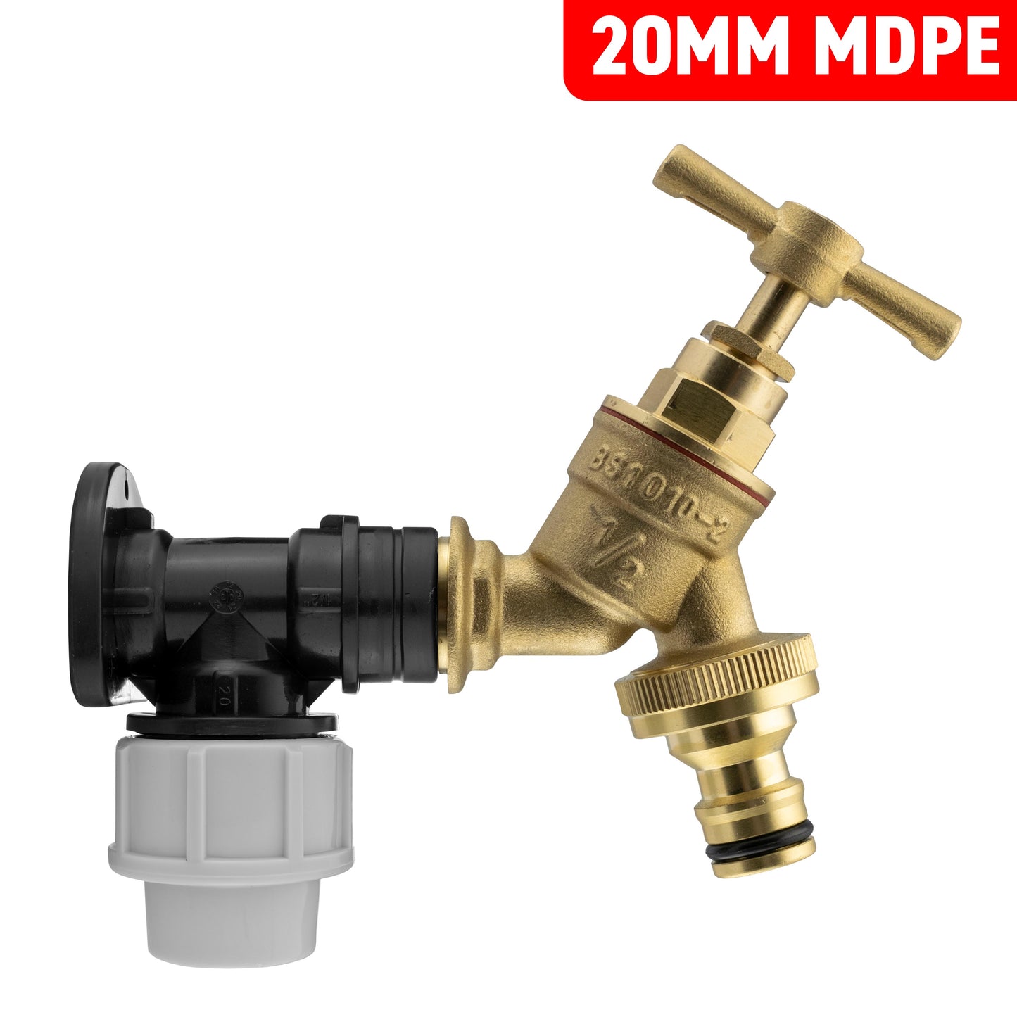 20mm MDPE Wall Flange With Brass Quick Connect Tap