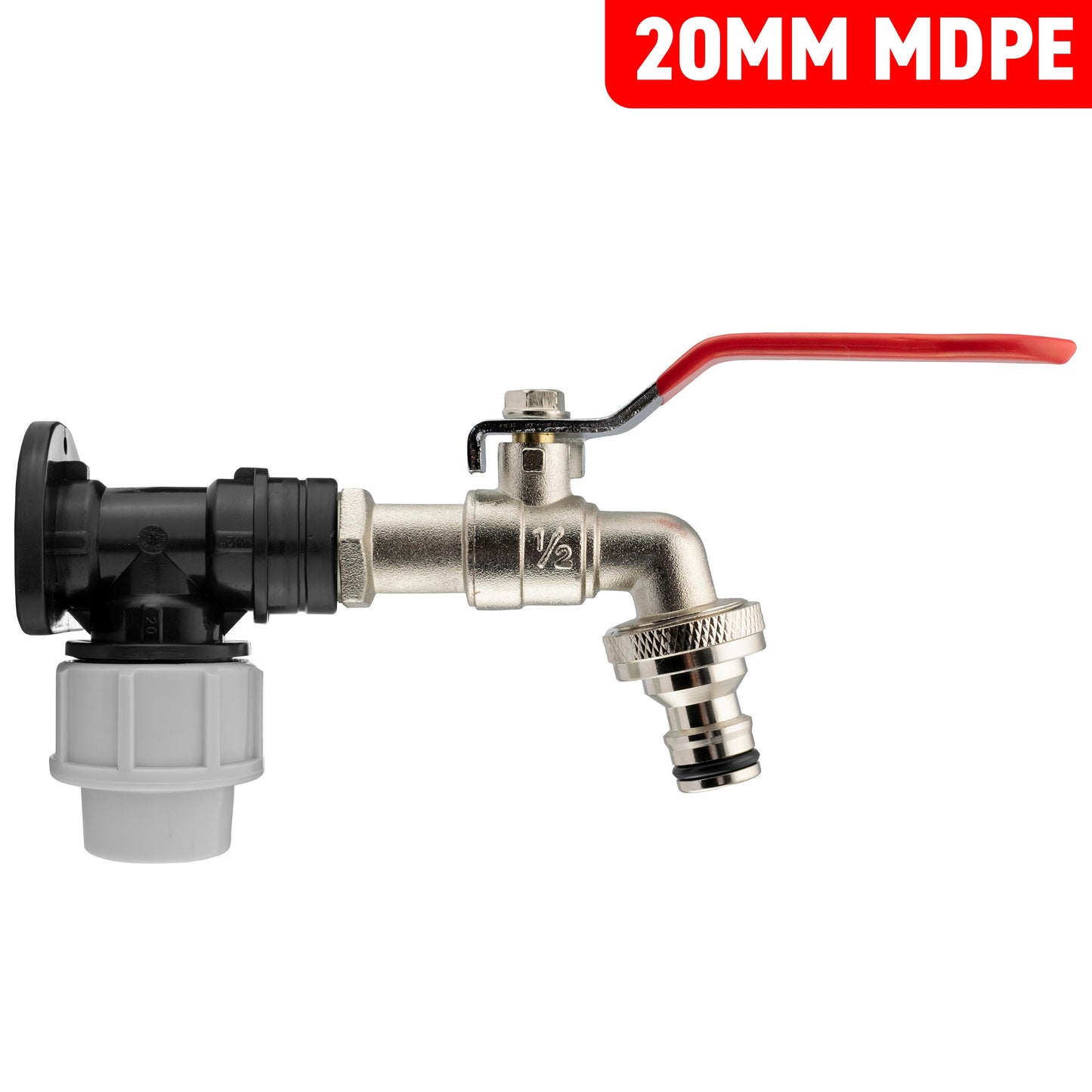 20mm MDPE Wall Flange with Quick Connect Lever Tap