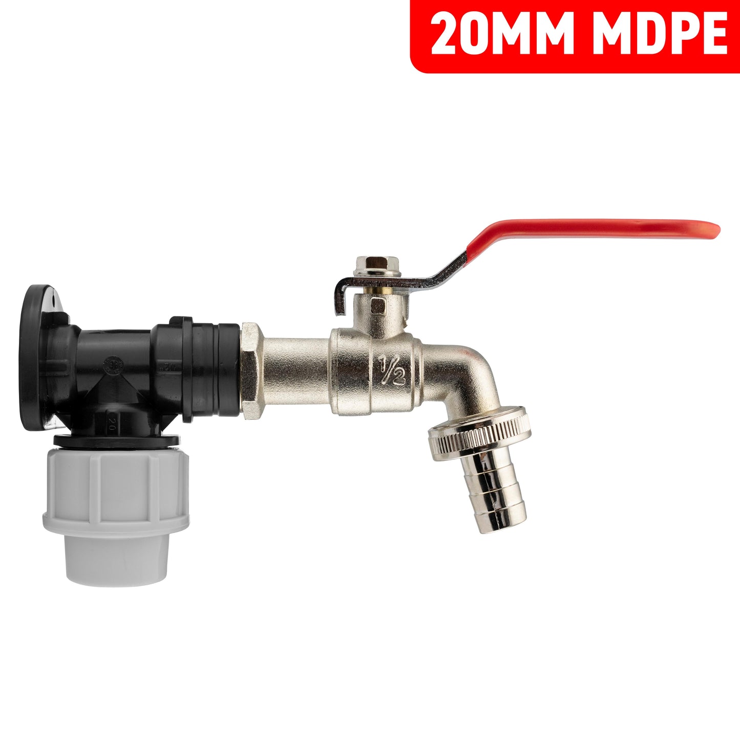20mm MDPE Wall Flange with Lever Tap 1/2" Barb