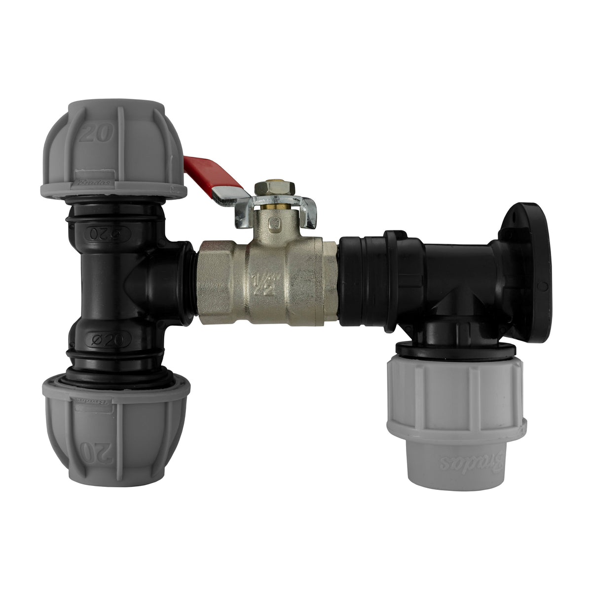 20mm MDPE Wall Kit – Lever Valve & 20mm MDPE Tee