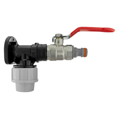 Black/grey 20mm MDPE wall-flange kit with lever valve & white line quick plug.