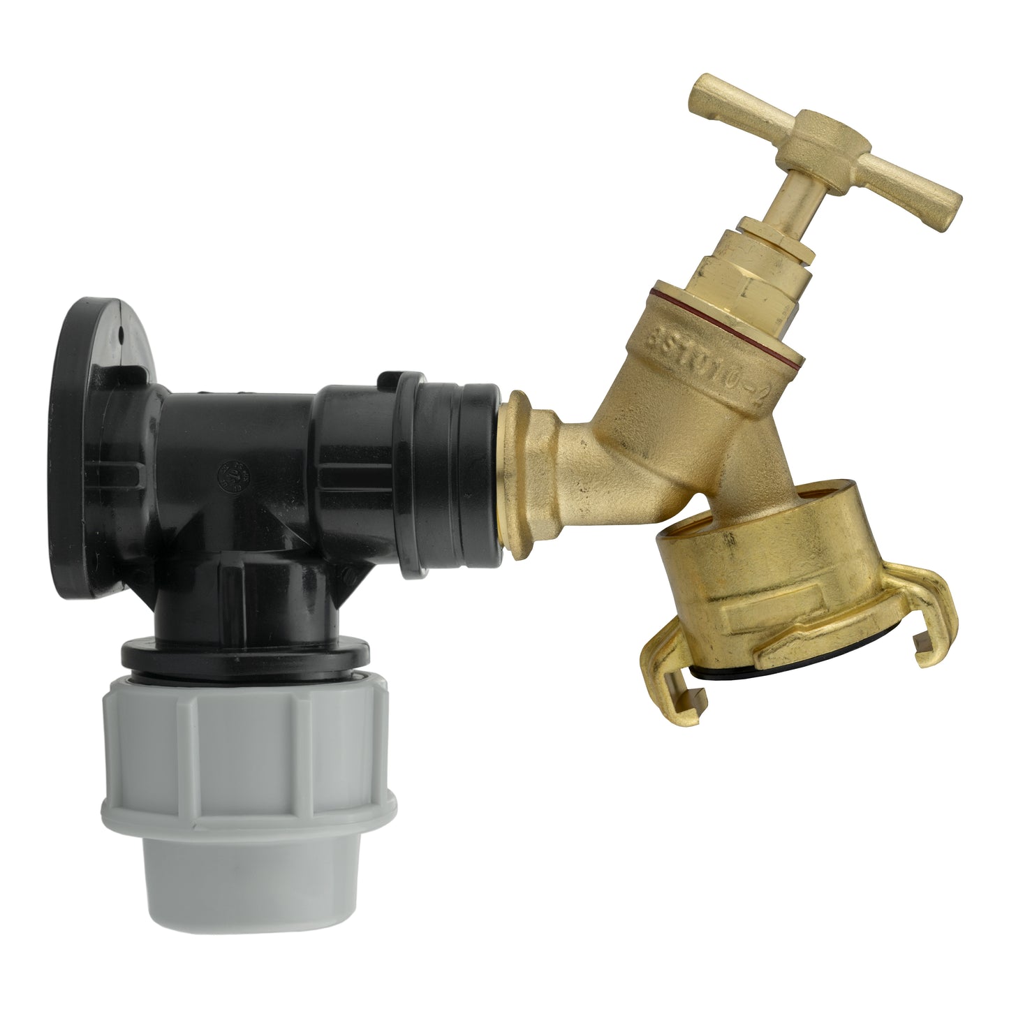 20mm MDPE Wall Flange with Bib Tap Geka Outlet