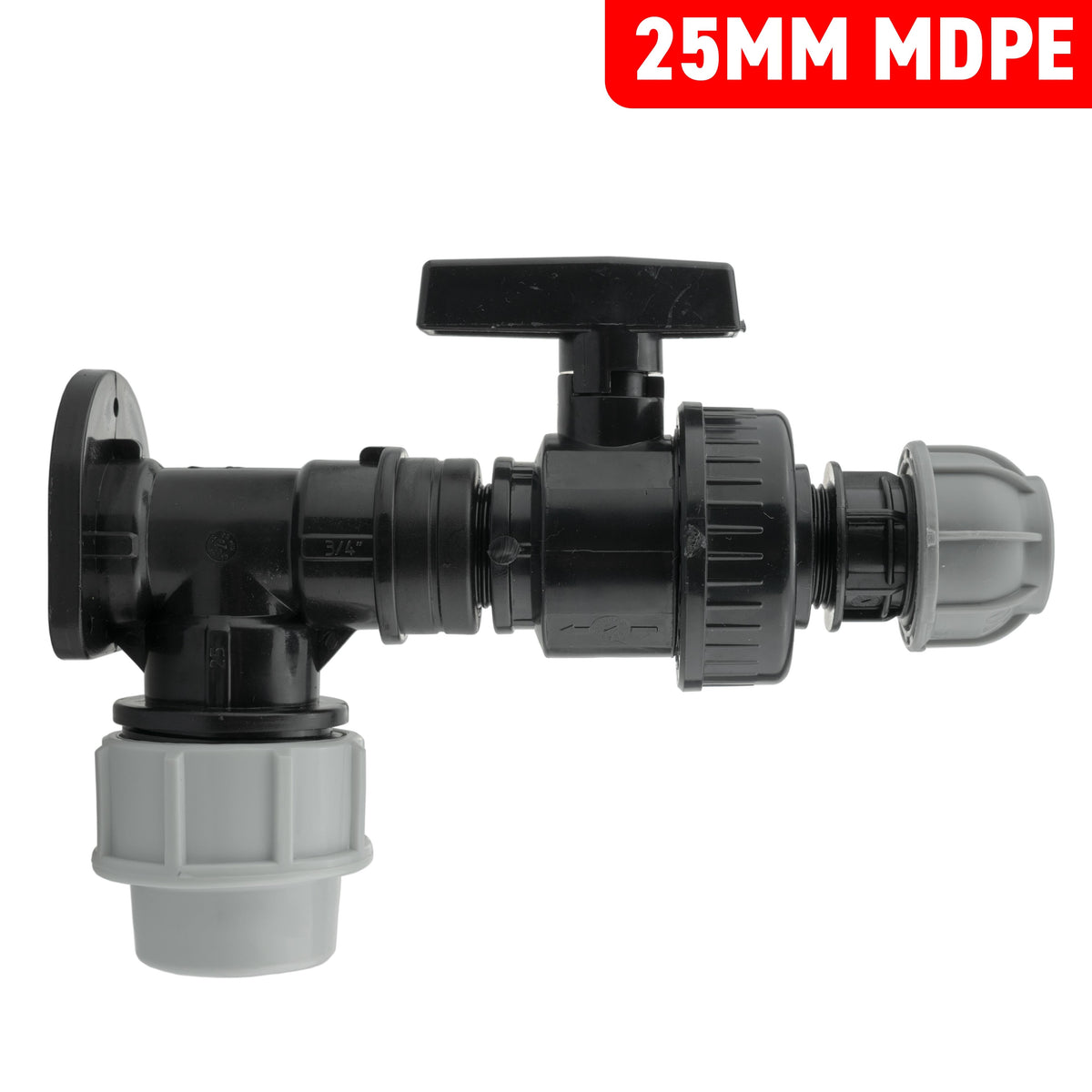 25mm MDPE Wall Kit – Large Valve & 20mm MDPE Outlet