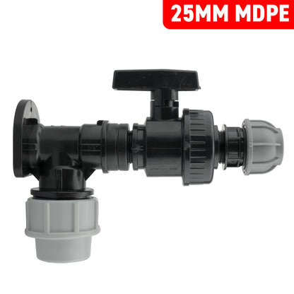 25mm MDPE Wall Kit – Large Valve & 20mm MDPE Outlet