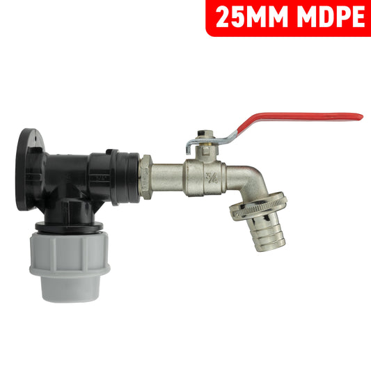 25mm MDPE Wall Flange with Lever Tap 3/4" Barb