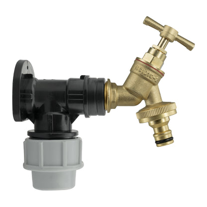 25mm MDPE Wall Flange - Brass Quick Connect Garden Tap