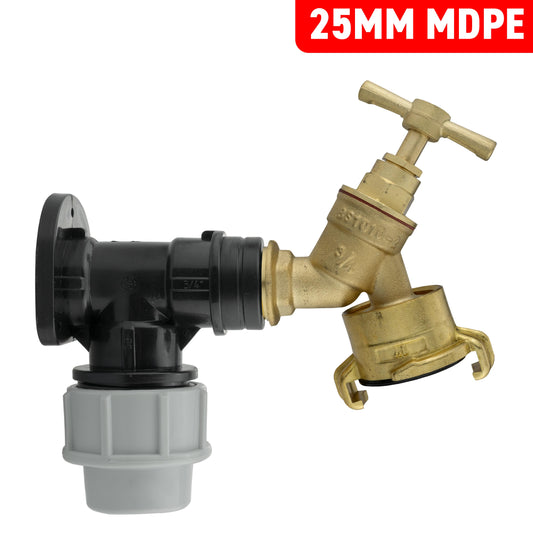25mm MDPE Wall Flange with Brass Bib Tap Geka Claw Outlet