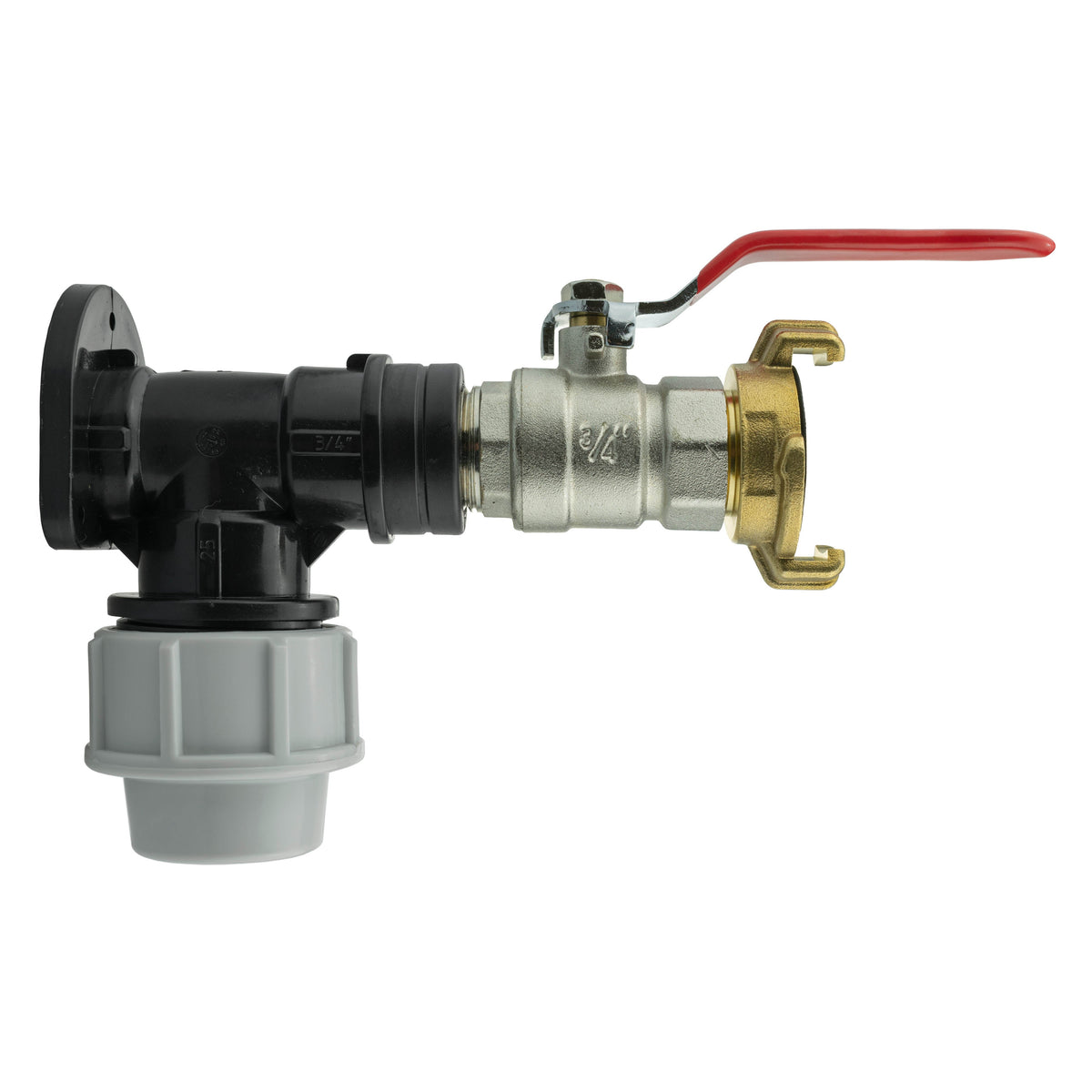 Black/grey 25mm MDPE wall-flange kit with lever valve & claw outlet.
