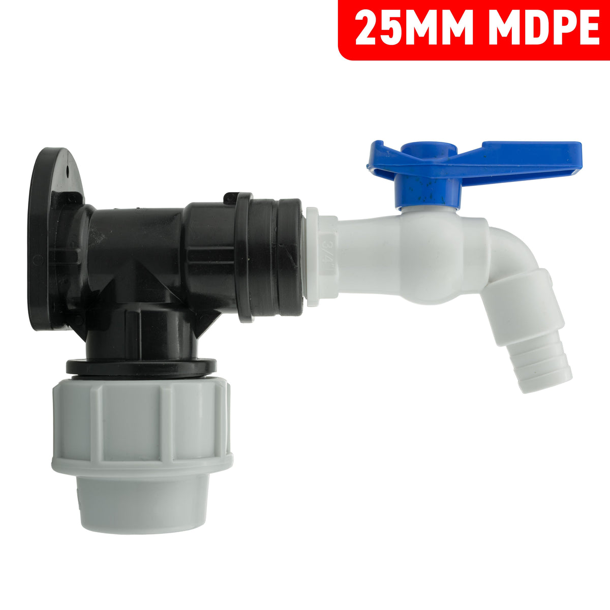 25mm MDPE Wall Kit – White Lever Tap, ½″ Hose Outlet