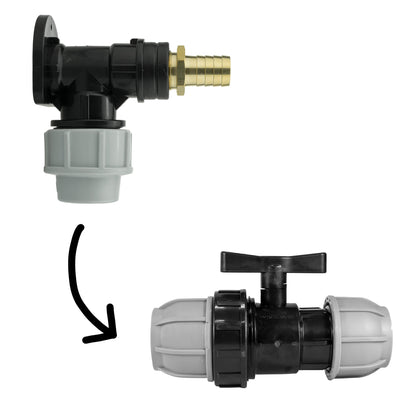 32mm MDPE Wall Kit – 19mm Brass Barb & Separate Valve