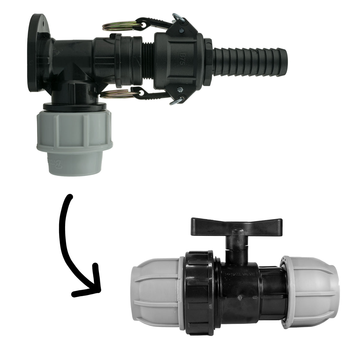 32mm MDPE Wall Kit – ¾″ Camlock B+E & Separate Valve
