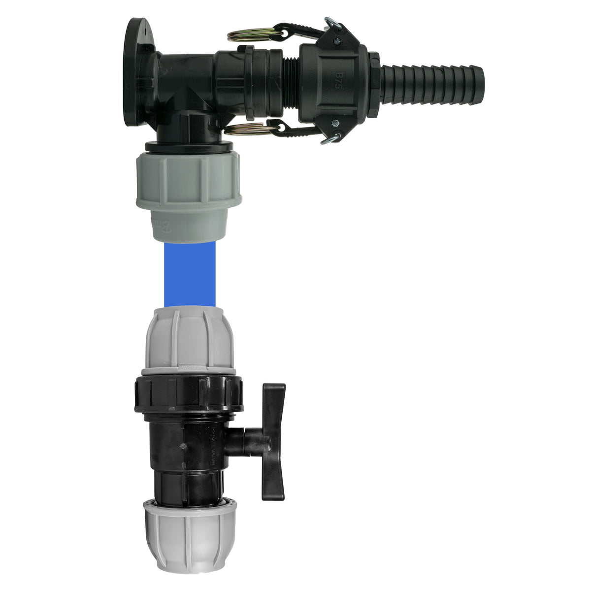 25mm MDPE Wall Kit – ¾″ Camlock B+E & Separate Valve