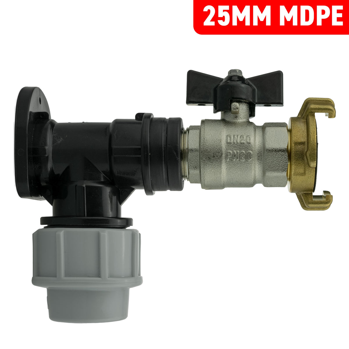 25mm MDPE Wall Kit – Butterfly Valve & Claw Outlet