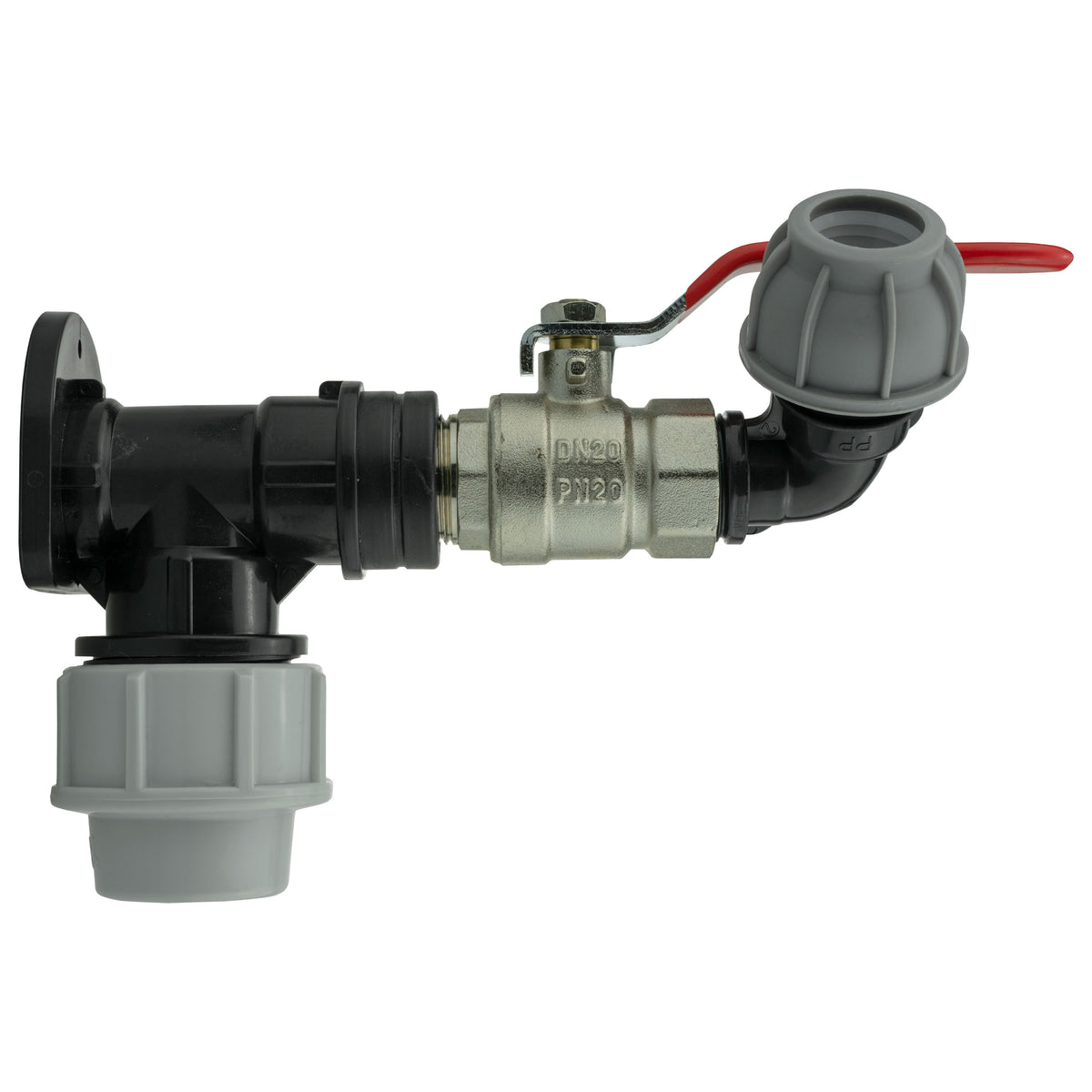 25mm MDPE Wall Kit – Lever Valve & 20mm MDPE Elbow