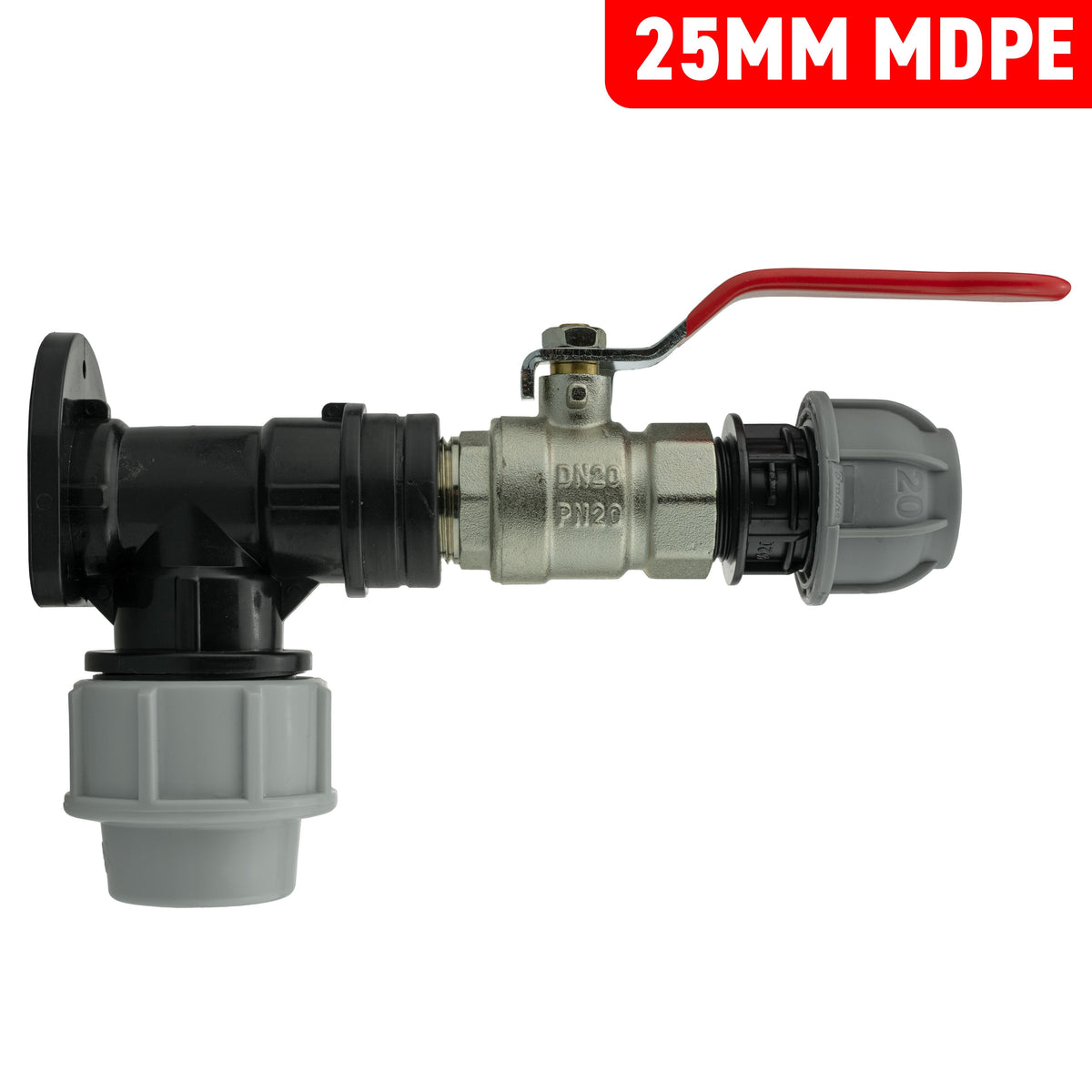 25mm MDPE Wall Kit – Lever Valve & 20mm MDPE Straight