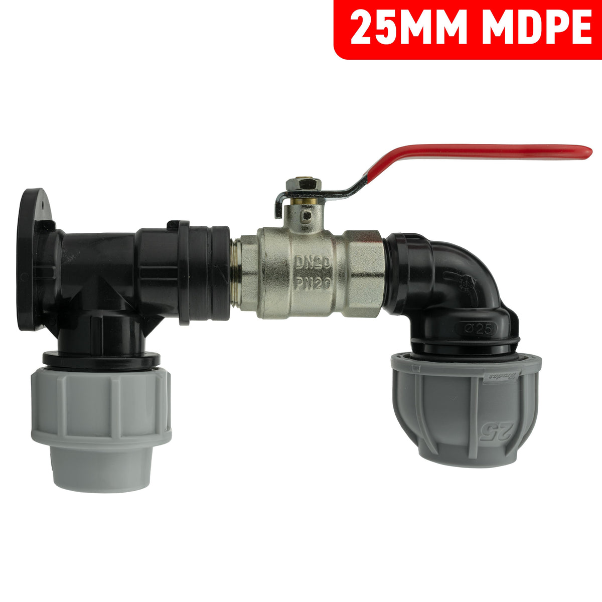 25mm MDPE Wall Kit – Lever Valve & 25mm MDPE Elbow