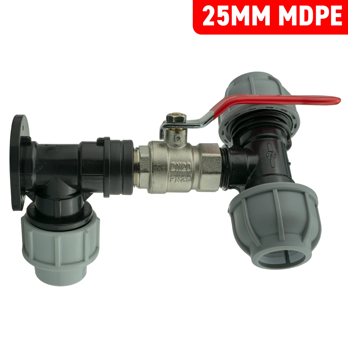 25mm MDPE Wall Kit – Lever Valve & 25mm MDPE Tee