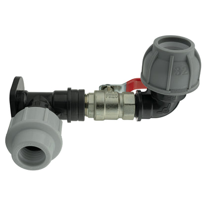 25mm MDPE Wall Kit – Lever Valve & 32mm MDPE Elbow