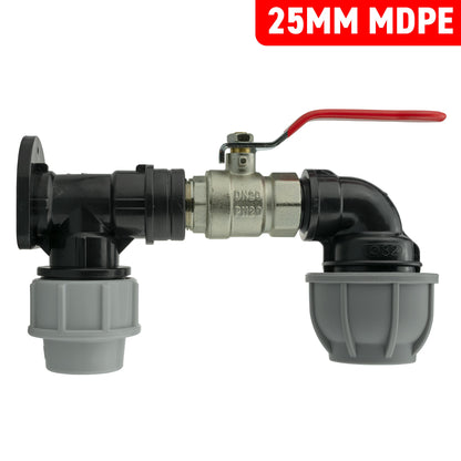 25mm MDPE Wall Kit – Lever Valve & 32mm MDPE Elbow