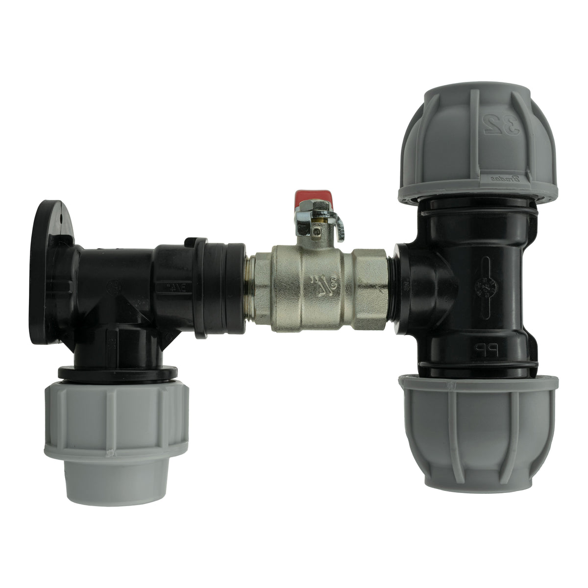25mm MDPE Wall Kit – Lever Valve & 32mm MDPE Tee