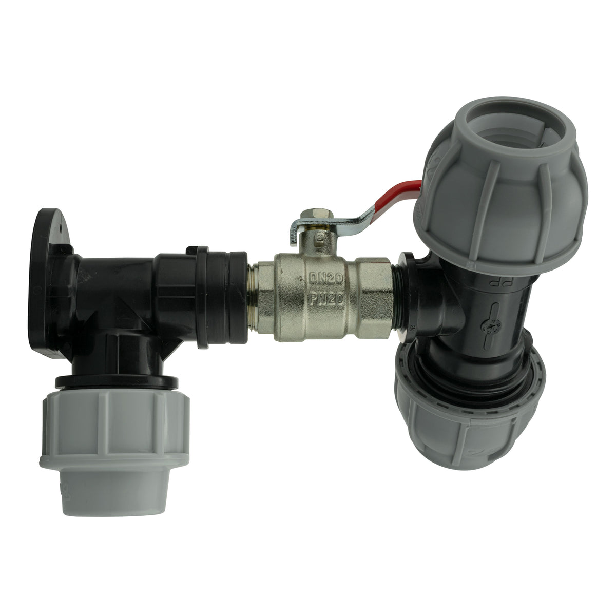 25mm MDPE Wall Kit – Lever Valve & 32mm MDPE Tee