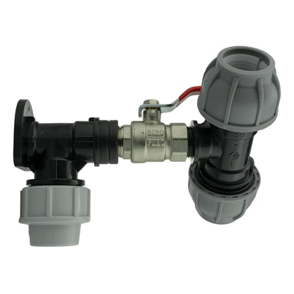25mm MDPE Wall Kit – Lever Valve & 32mm MDPE Tee