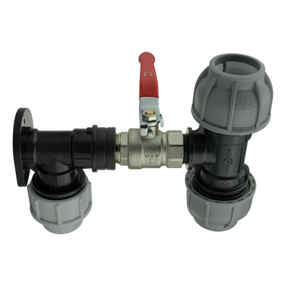 25mm MDPE Wall Kit – Lever Valve & 32mm MDPE Tee