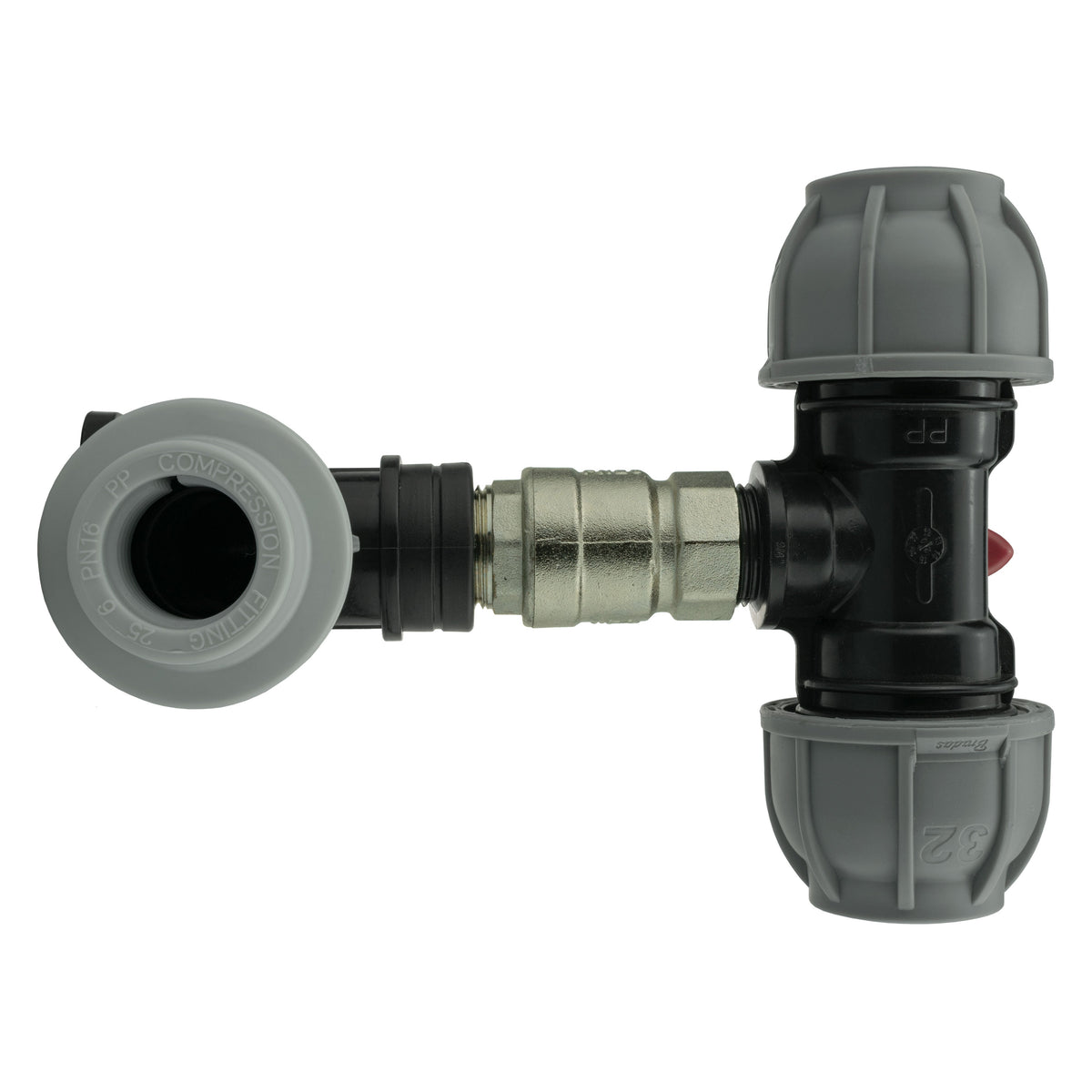 25mm MDPE Wall Kit – Lever Valve & 32mm MDPE Tee