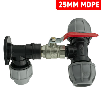25mm MDPE Wall Kit – Lever Valve & 32mm MDPE Tee